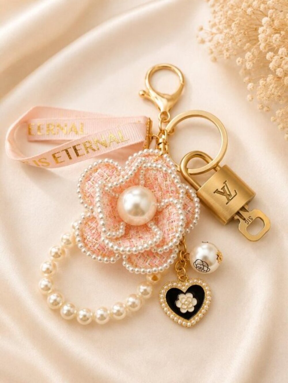 Authentic Louis Vuitton Gold Lock 🔒 Unbranded Flower Keychain Bag Charm LV